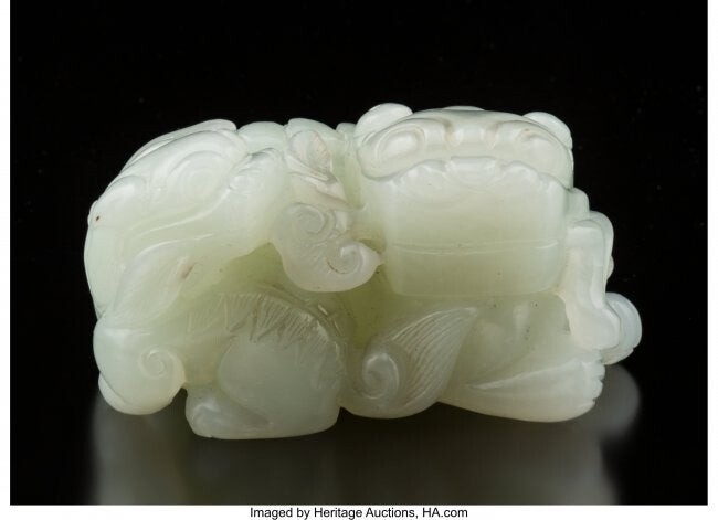78470: A Chinese White Jade Figure of a Double Huan 1-3