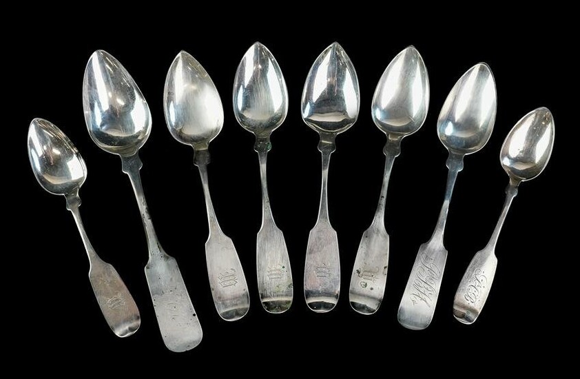 8 Early American Coin Silver Spoons
