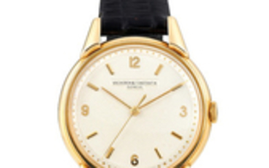 Vacheron Constantin. A Rare Large Yellow Gold Centre Seconds Wristwatch with Textured Dial