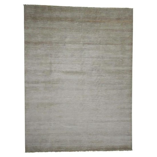 Grass Design Wool and Silk Hand-Knotted Oriental Rug