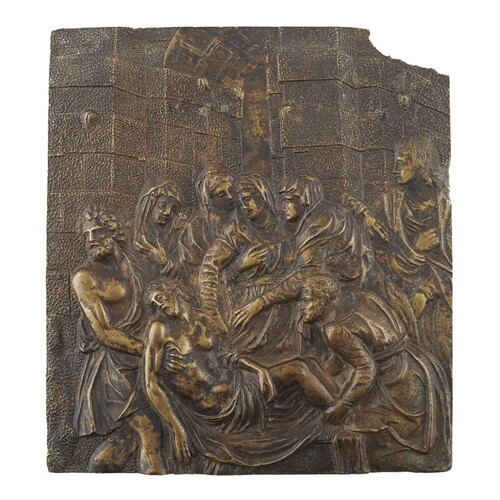 A 17TH CENTURY GERMAN BRONZE PLAQUE, CHRIST BEING LAID TO RE...