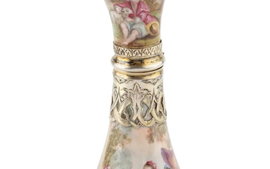 A 19th century Austrian silver-gilt and enamel scent bottle, of...