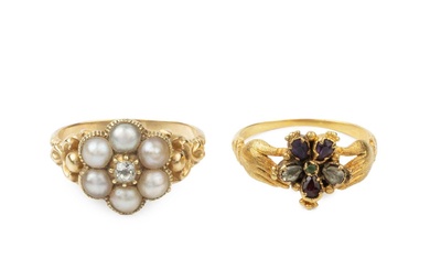A 19th century diamond and split pearl cluster ring, the...