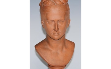 A 19th century terracotta portrait bust, of a lady of rank, ...