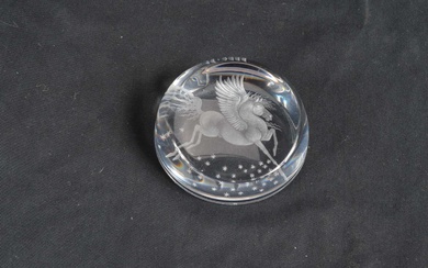 A 20th Century glass paperweight with an image of Pegasus