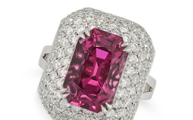 A 5.36CT UNHEATED BURMA SPINEL AND DIAMOND RING in 18ct white gold, set with a mixed cut spinel o...