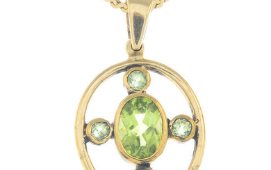 A 9ct gold peridot pendant, with 9ct gold chain.