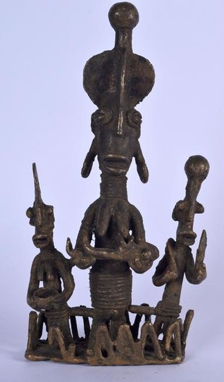 A BENIN BRONZE FIGURE OF A STANDING FEMALE, modelled
