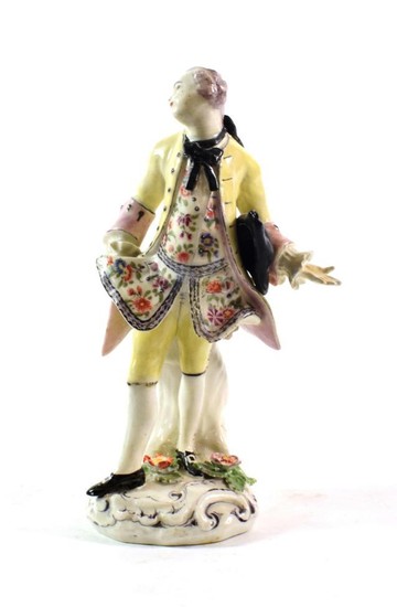 A Bow Porcelain Figure of a Gentleman, circa 1760, standing...