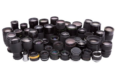 A Box of Miscellaneous 35mm Film Camera Lenses