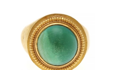 A Byzantine style turquise ring set with a turquise cabochon, mounted in 22k gold. Size 50.