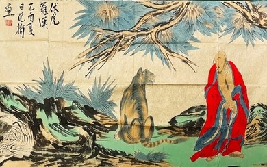 A CHINESE ARHAT PAINTING ON PAPER, HANGING SCROLL, FAN YANG MARK