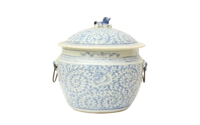 A CHINESE BLUE AND WHITE JAR AND COVER 清十九世紀 青花花卉圖紋蓋罐