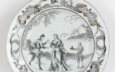 A CHINESE EXPORT PORCELAIN DISH WITH EUROPEAN SCENE