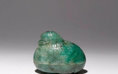 A CHINESE JADEITE 'QUAIL' BOX AND COVER LATE QING DYNASTY...