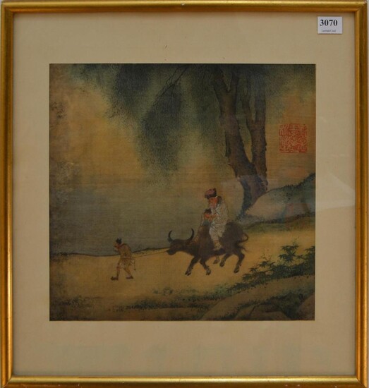 A CHINESE SILK PAINTING, 26 X 27CM, FRAME SIZE: 39 X 38CM, LEONARD JOEL DELIVERY SIZE: SMALL