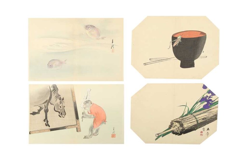 A COLLECTION OF JAPANESE WOODBLOCK PRINTS BY GEKKO, GYOKUSHO, ZESHIN AND OTHERS.