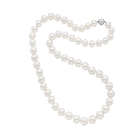 A CULTURED PEARL AND DIAMOND NECKLACE