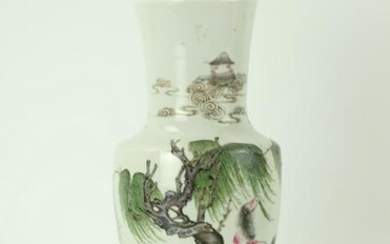 A Chinese Famille Porcelain Vase w Man and Horses