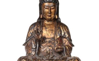 A Chinese Gilt and Lacquered Wood Figure of Buddha, probably...