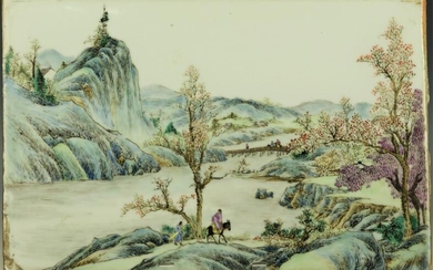 A Chinese Landscape Porcelain Plaque With YiShunLongZao