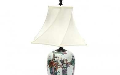 A Chinese Porcelain Table Lamp with Figures