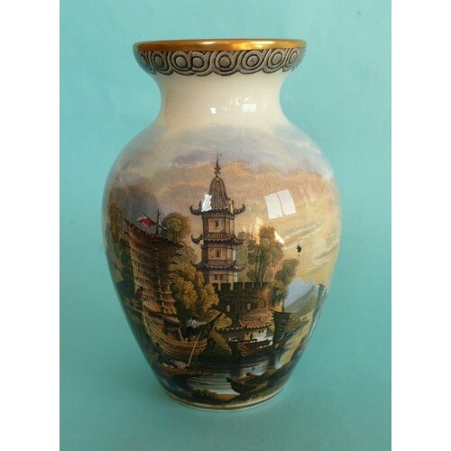 A Chinese River Scene vase, 140mm, glazed chip to foot (Prat...