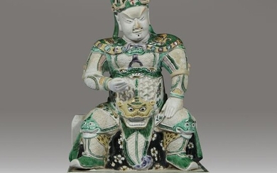 A Chinese famille verte decorated figure of Guandi