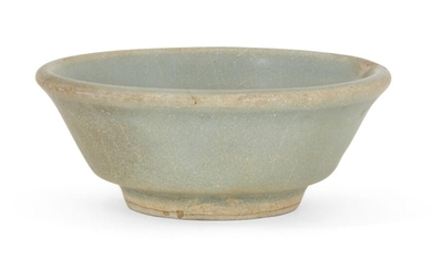 A Chinese grey stoneware celadon small bowl, Yuan-early Ming dynasty, of flared form with slightly everted rim covered in a bluish-green glaze, 8.5cm diameter