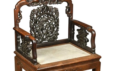 A Chinese hardwood armchair with marble seat, circa 1900