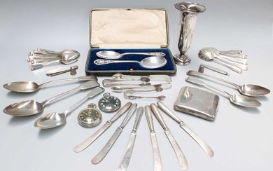 A Collection of Assorted Silver Flatware, including a cased set...
