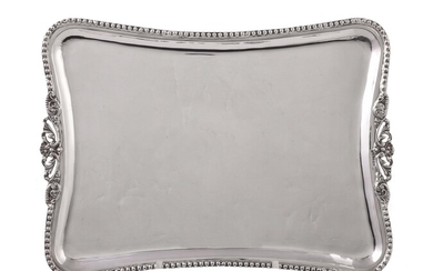 A Continental silver shaped rectangular dressing table tray