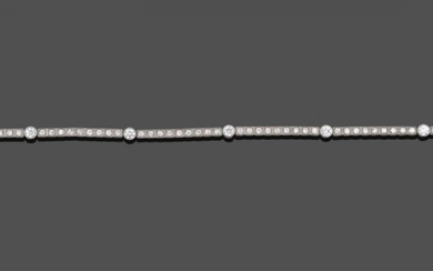 A Diamond Line Bracelet, bar links set with nine old...
