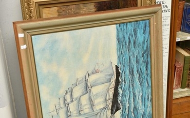 A FRAMED PRINT OF THE TITANIC AND TWO OTHER FRAMED WORKS