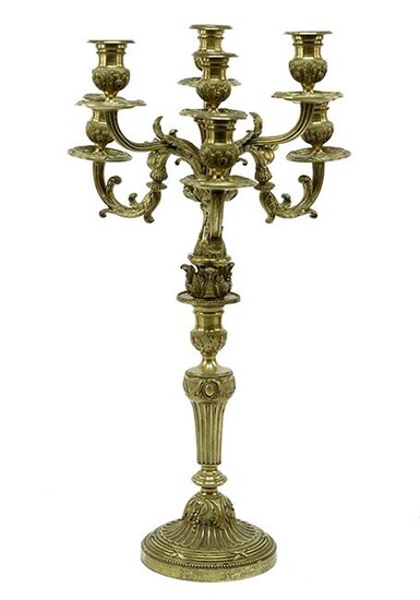A French Bronze Two-Part Seven-Light Candelabra.