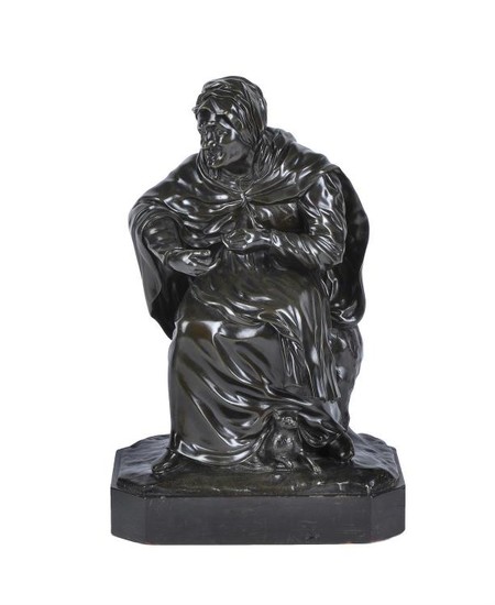 A French bronze model of an old woman