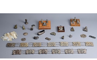 A GROUP OF CHINESE SILVER, METAL WARE AND MOTHER OF PEARL IT...