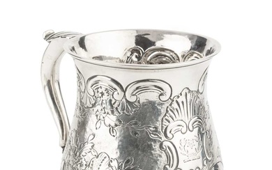 A George II silver pint mug, of baluster form, later...