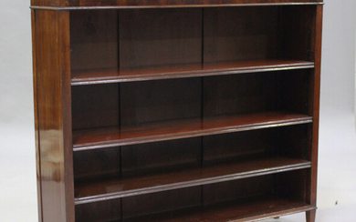 A George V mahogany open bookcase, fitted with adjustable shelves, height 107cm, width 123cm, depth