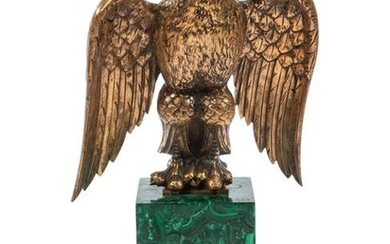 A Gilt Bronze and Malachite Figure of an Eagle