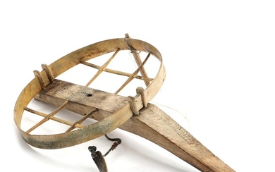 SOLD. A Greenlandic 20th century carved bone and wood kayak chair. H. 17. L. 50....