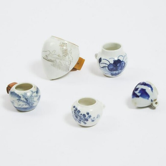 A Group of Five Chinese Porcelain Bird Feeders, Early