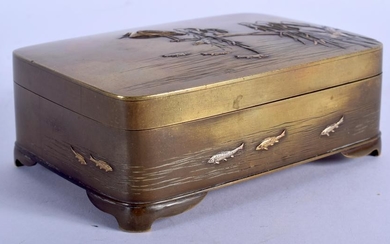 A JAPANESE MEIJI PERIOD BRONZE BOX, decorated in relief