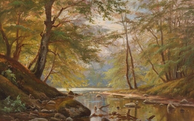 SOLD. A. Jacobsen: Forest scenery. Signed A. Jacobsen. Oil on canvas. 43 x 61 cm. – Bruun Rasmussen Auctioneers of Fine Art