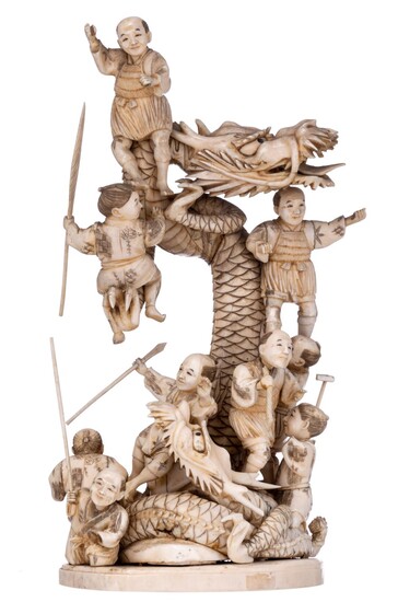 A Japanese Meiji-period ivory okimono, H 31 cm - weight c. 1.940 g.