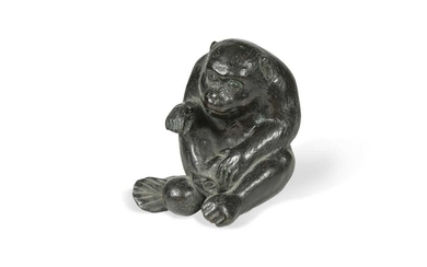 A Japanese bronze seated ape, late Meiji Period circa 1900