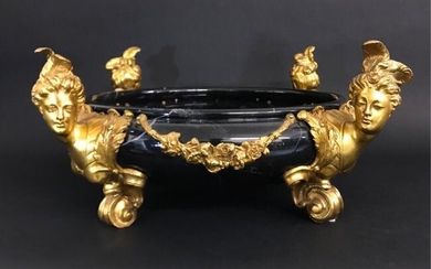 A LARGE FIGURAL DORE BRONZE AND MARBLE CENTERPIECE