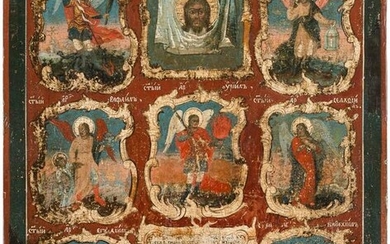 A LARGE SIGNED AND DATED ICON SHOWING THE MANDYLION AND