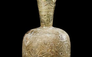 A LARGE WHEEL-CUT CLEAR GLASS FLASK, PERSIA, 9TH-10TH