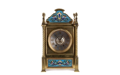 A LATE 19TH CENTURY BRASS AND CLOISONNÉ MANTEL CLOCK